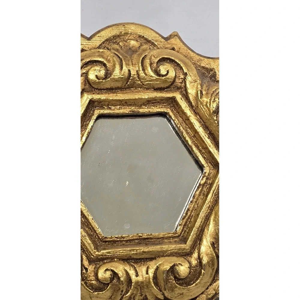Vtg gold ornate wood carved wall mirror baroque rococo style gilt frame